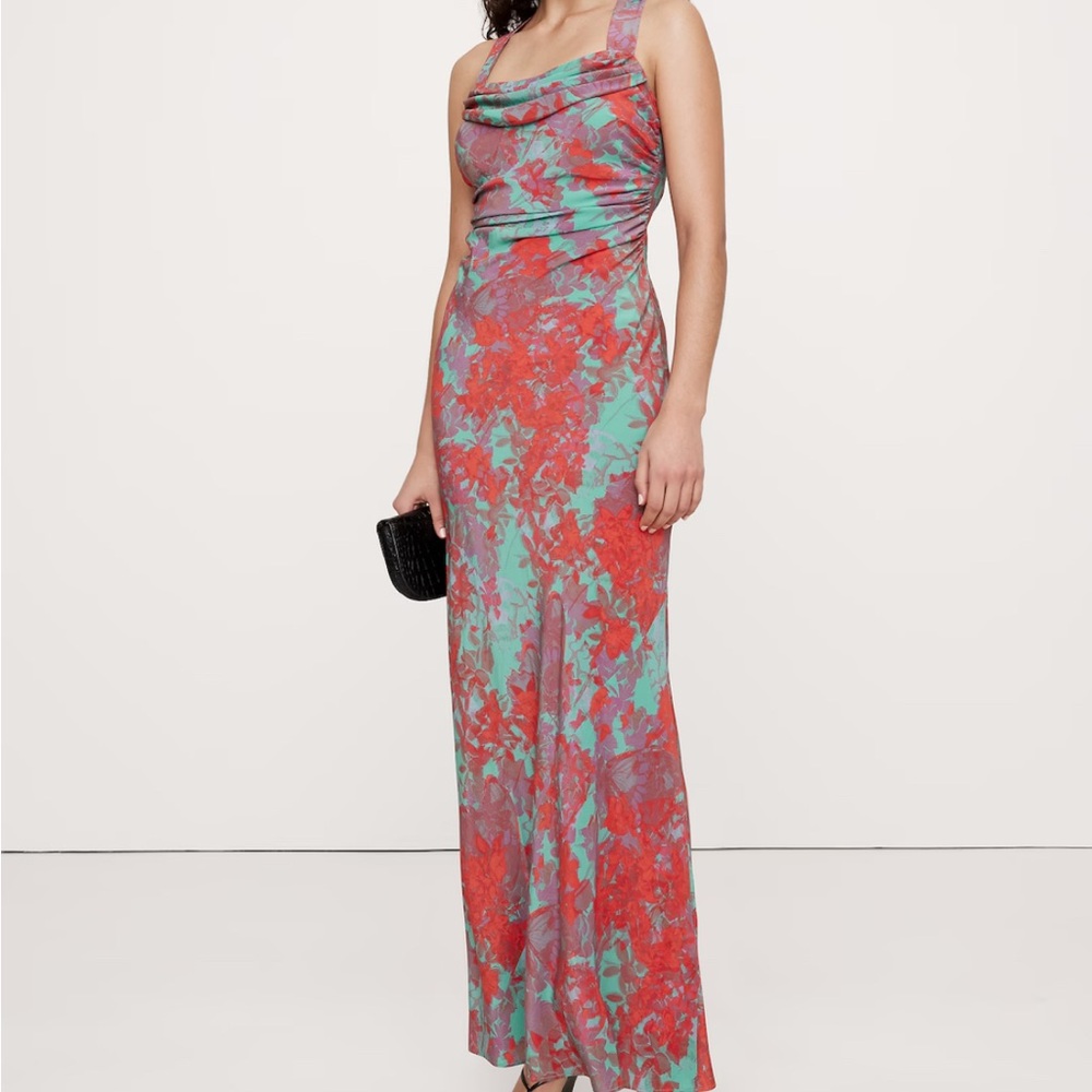 Matte Silk Cowl-Neck Backless Maxi Dress - size 0
